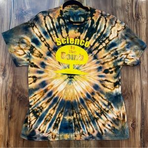 Upcycled t-shirt bleach reverse dye. Size unknown. Best guess Large